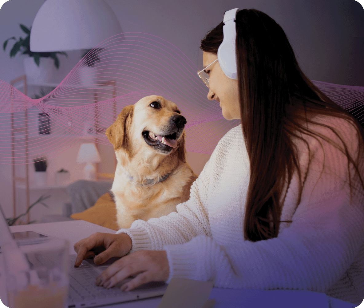 Dog owner enjoying Duck Creek's pet insurance tools