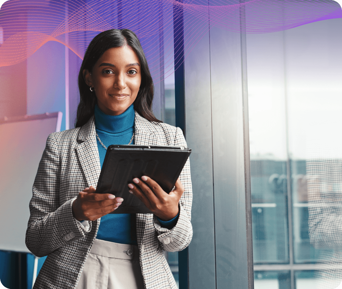businesswoman holding tablet office