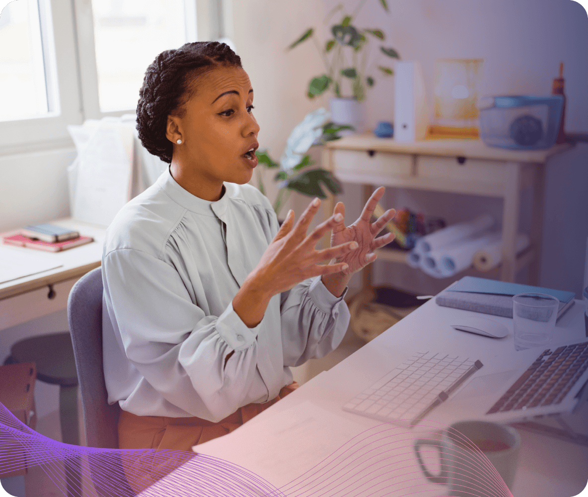 woman presenting talking office