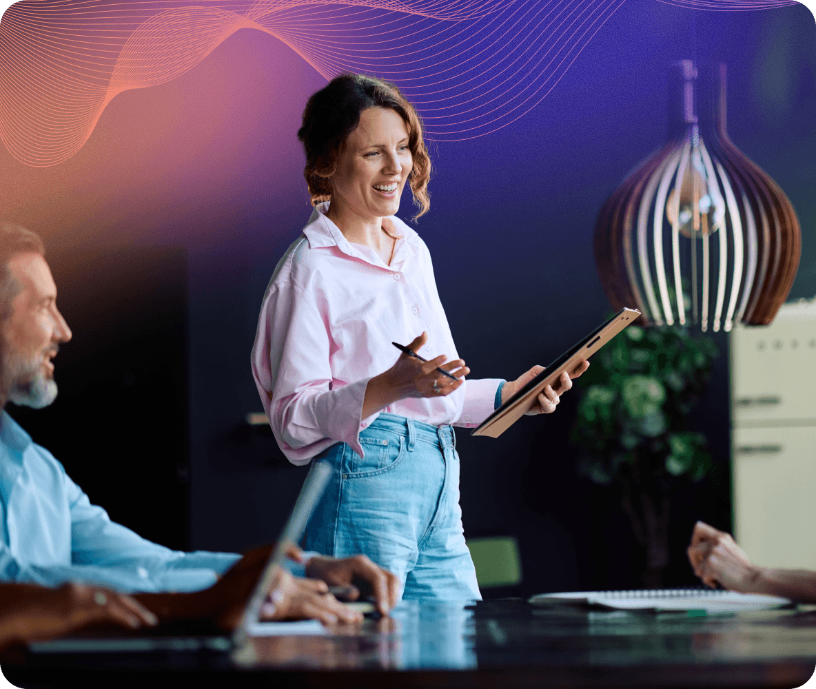 woman presenting team meeting
