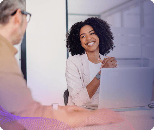 woman smiling business meeting